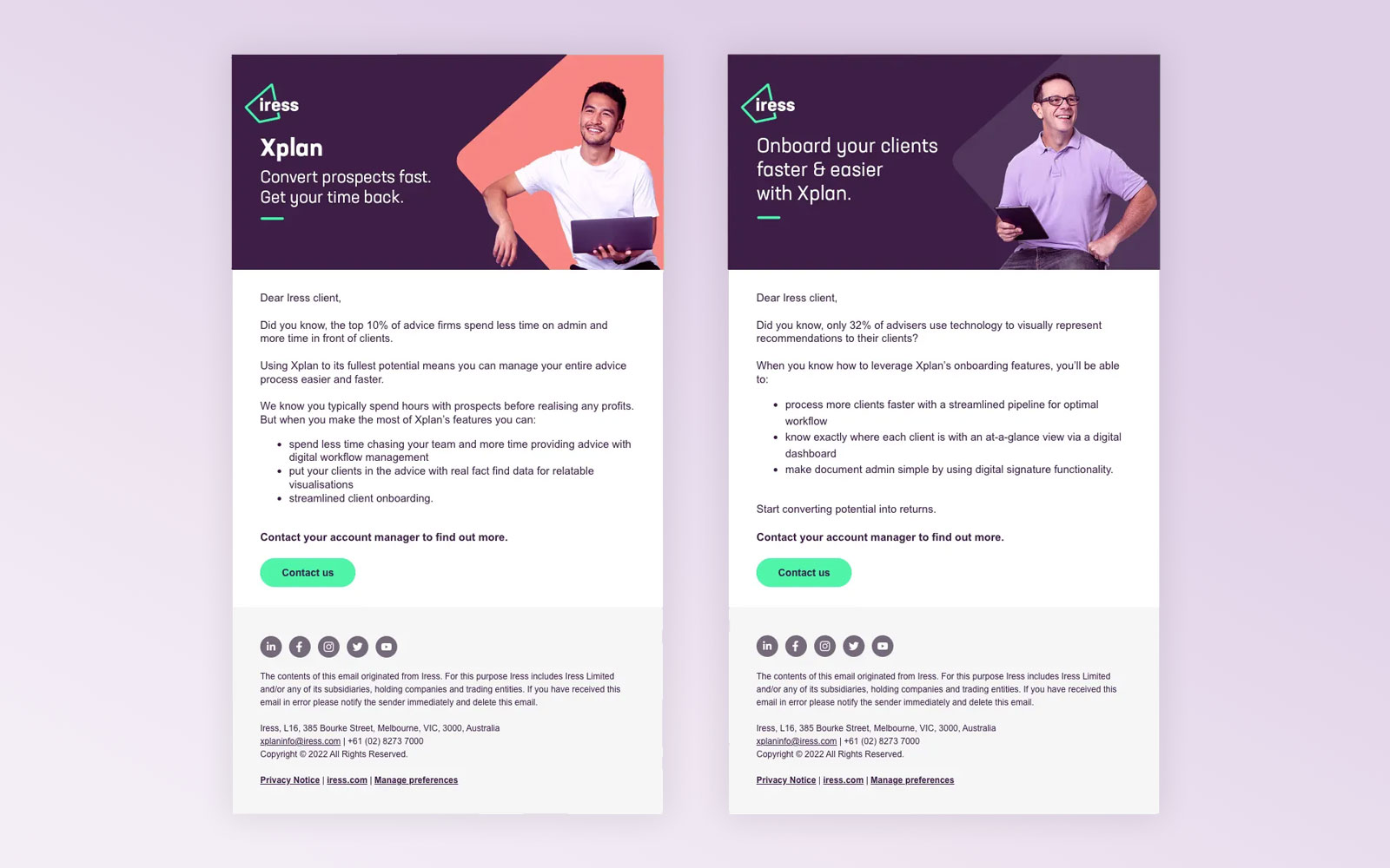 Email campaign template design for Xplan